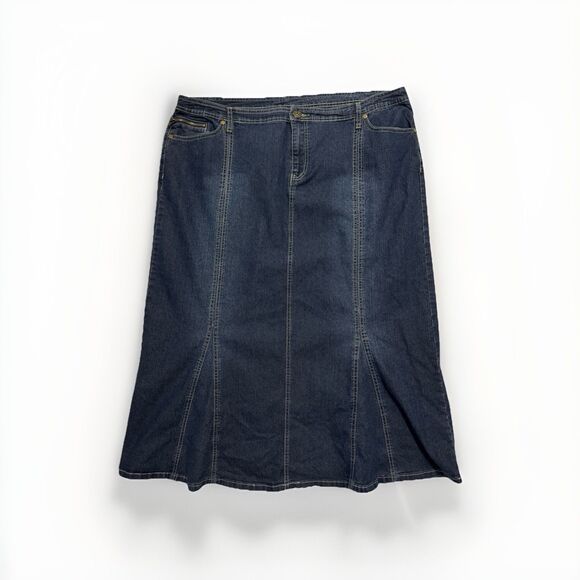 Cato Woman Plus Size Stretchy Blue Jean Denim Skirt Size 22W Long Modest - Picture 1 of 7